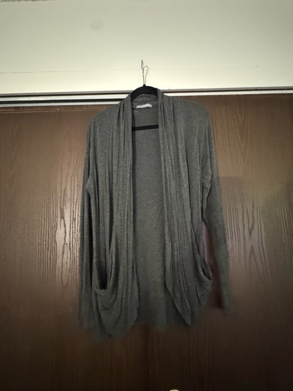 Women's Open-Front Gray Draped Cardigan Sweater